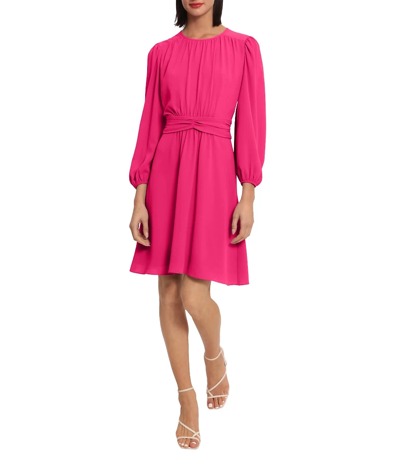 Smocked Collar Long Sleeve Mini Dress