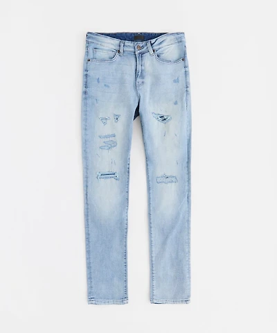 Men's Skinny Repaired Denim Pants - Light Blue