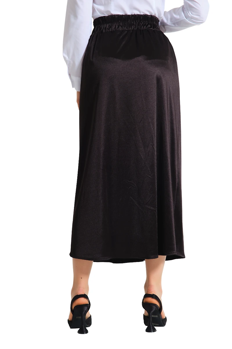 Black Waisted Pleated Midi Skirt