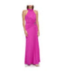 Sleeves High Neck Gown With Drape Front Berry
