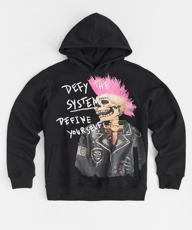 Defy the System Embroidered Hoodie - Black