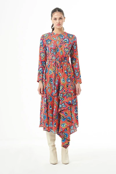 Long Sleve High Neck Midi Dress