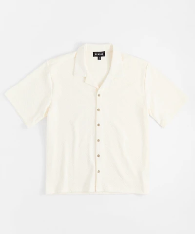 Textured Knit Short Sleeve Button Down Shirt