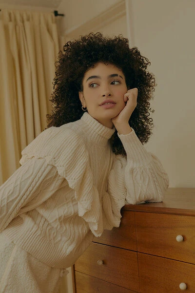 Ruffled Cable Knit Sweater