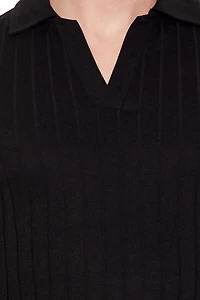 Ribbed Open V-Neck Polo Shirt