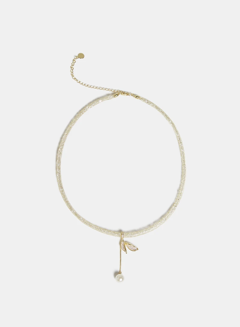Collier pendentif à feuille et perle
