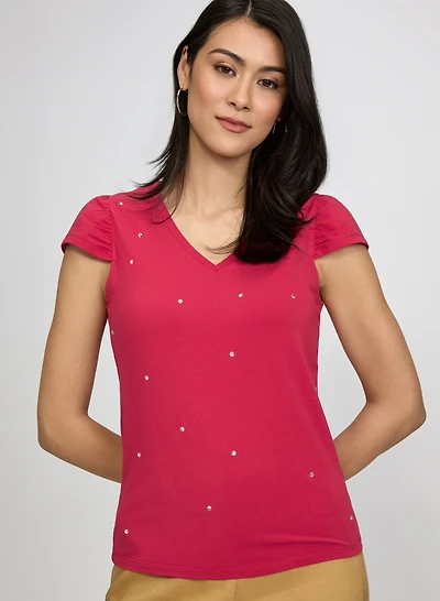 Rhinestone Modal-Blend T-Shirt