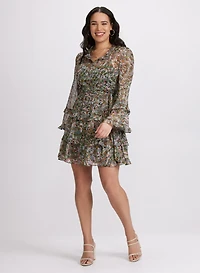 Tiered Abstract Print Dress