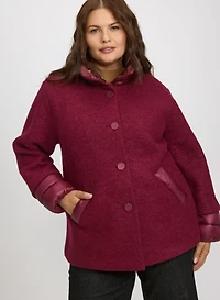 Puffer Trim Wool Coat