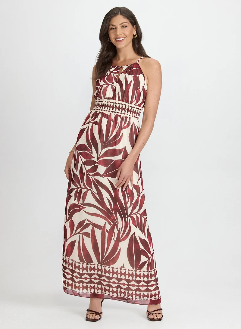 Robe maxi à motif feuilles