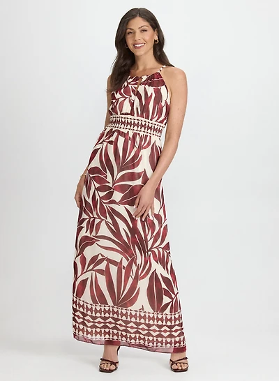 Leaf Print Maxi Dress
