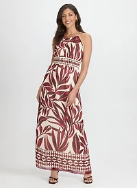 Robe maxi à motif feuilles