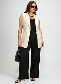 Self-Tie Belted Vest & Linen-Blend Wide-Leg Pants