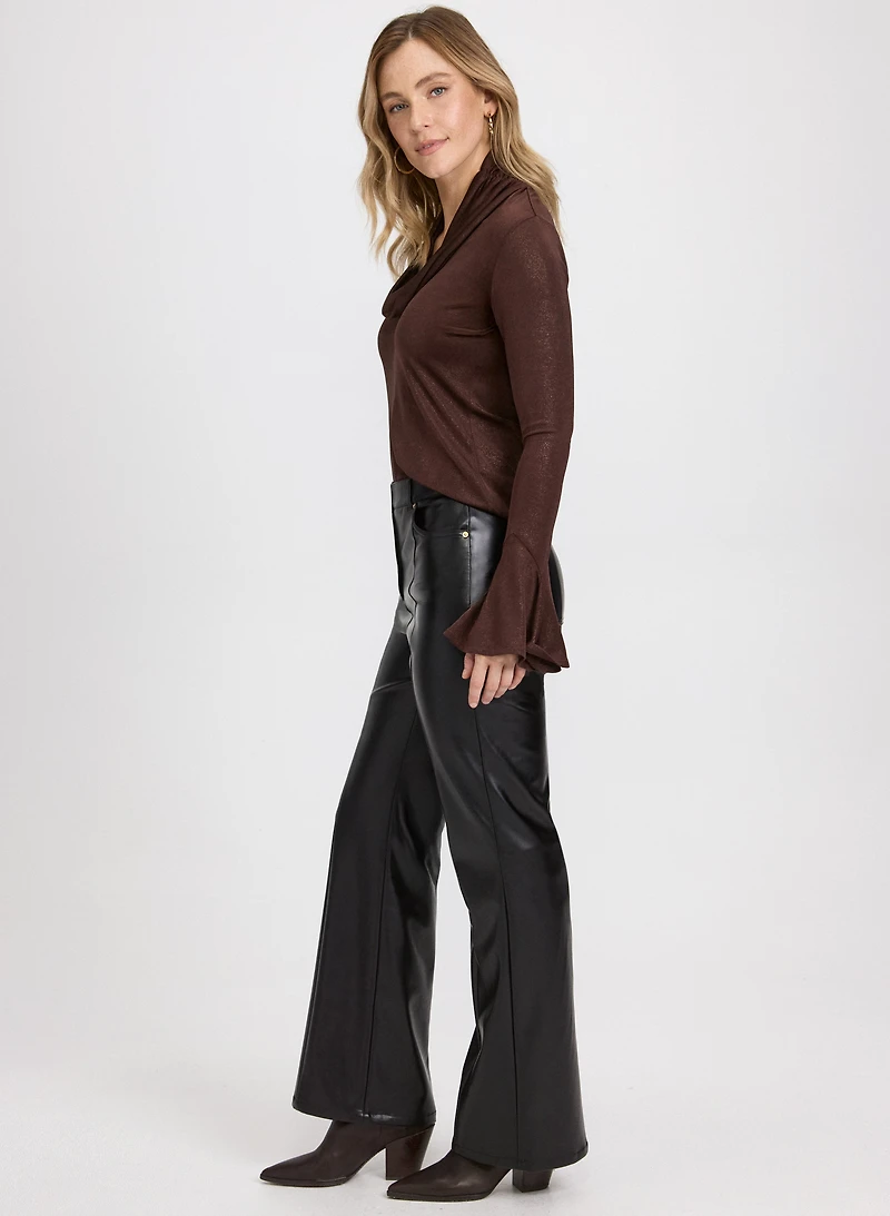 Vegan Leather Flare-Leg Pants