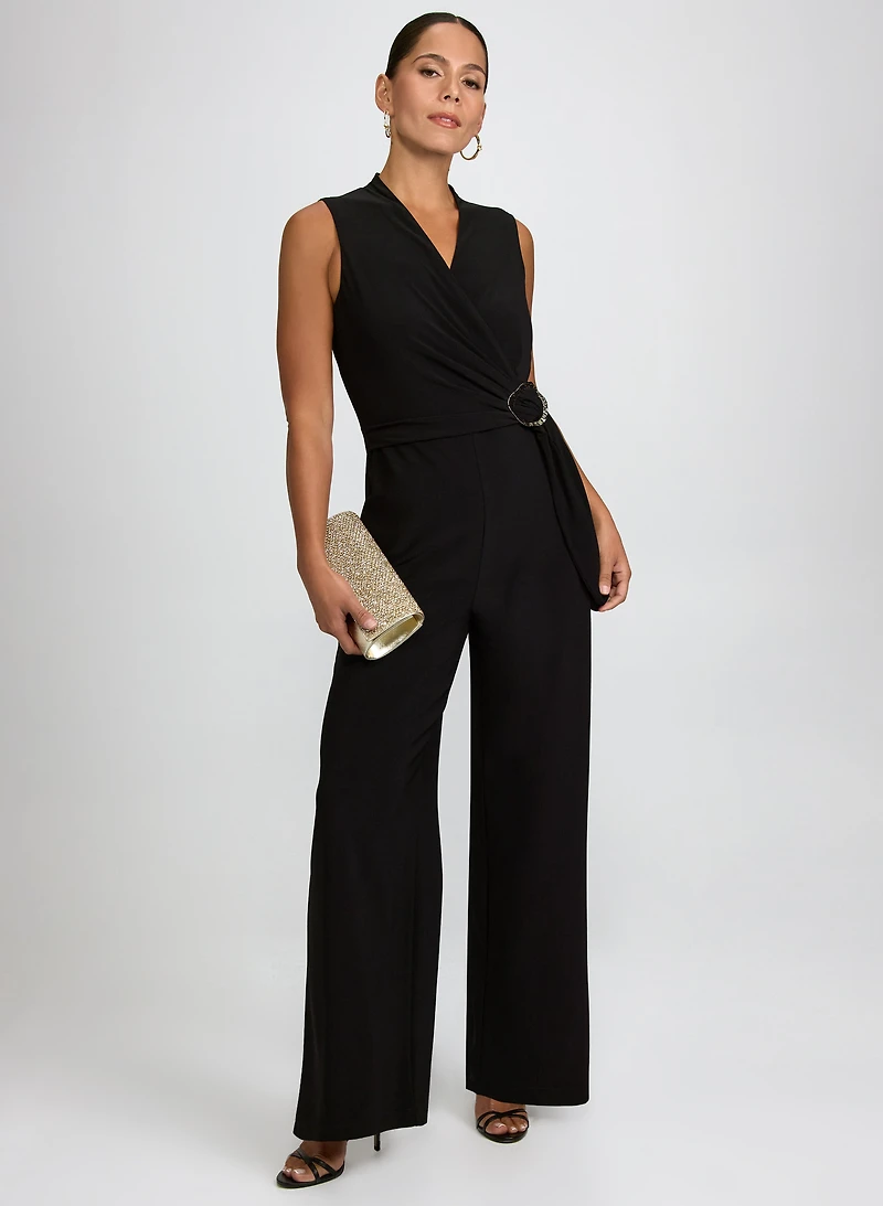 Brooch Fastened Wrap-Over Jumpsuit