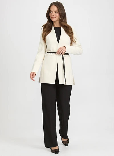 Belted Longline Blazer & Embossed Button Wide-Leg Pants