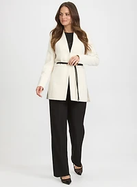 Belted Longline Blazer & Embossed Button Wide-Leg Pants