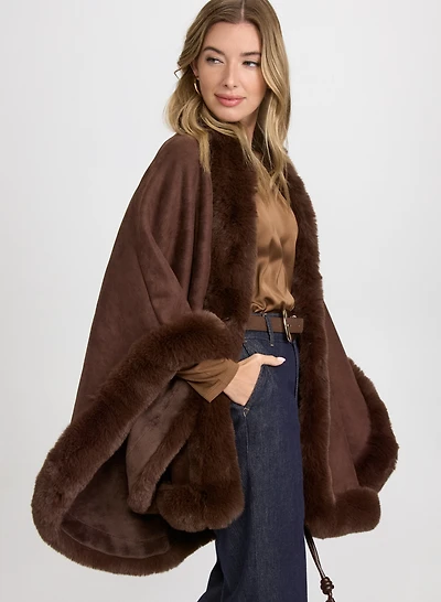 Faux-Fur Trim Poncho