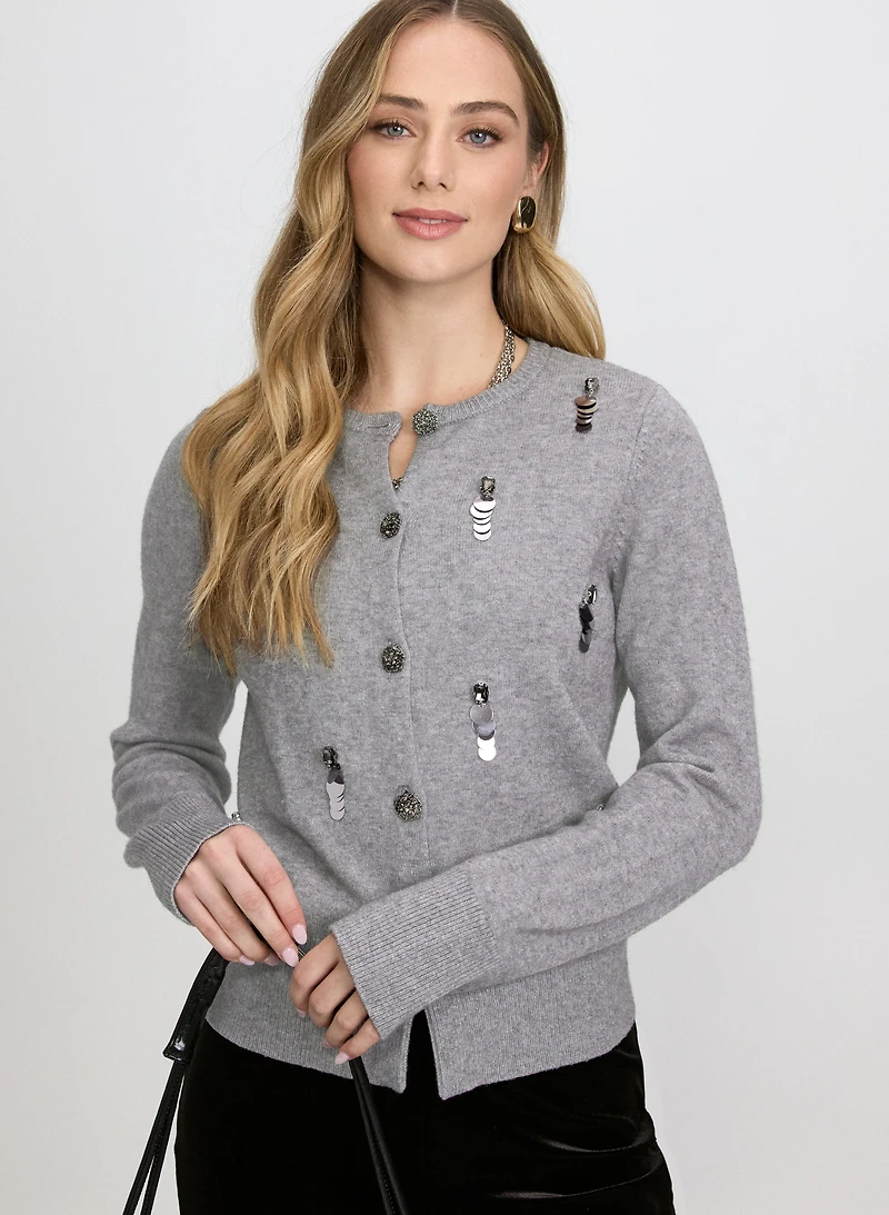 Embellished Jeweled Button Cardigan