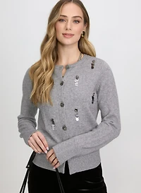 Embellished Jeweled Button Cardigan