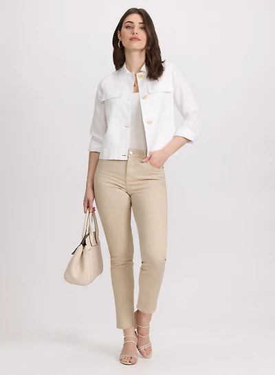 Short Linen Jacket & Tropical Print Pants