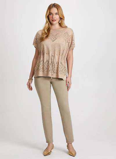 Knit Pullover & Embroidered Straight Leg Denim Pants
