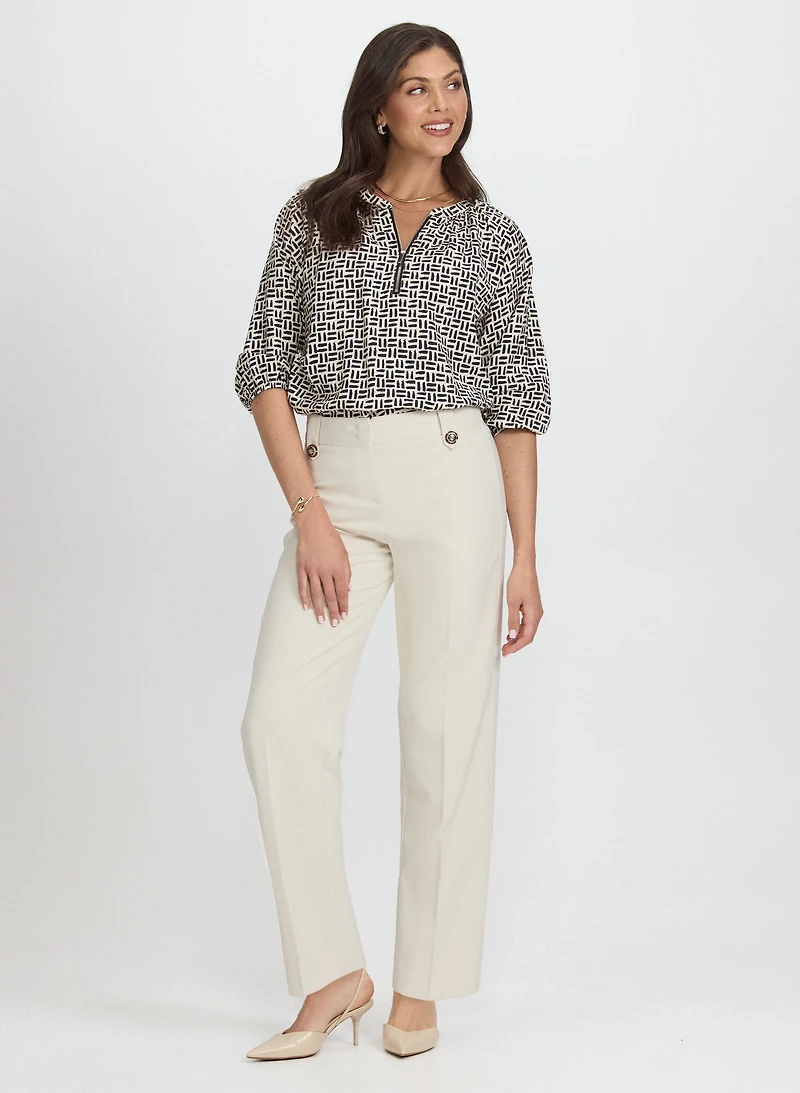 Geometric Zip Front Blouse & Olivia Pull-On Wide-Leg Pants