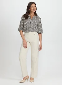 Geometric Zip Front Blouse & Olivia Pull-On Wide-Leg Pants