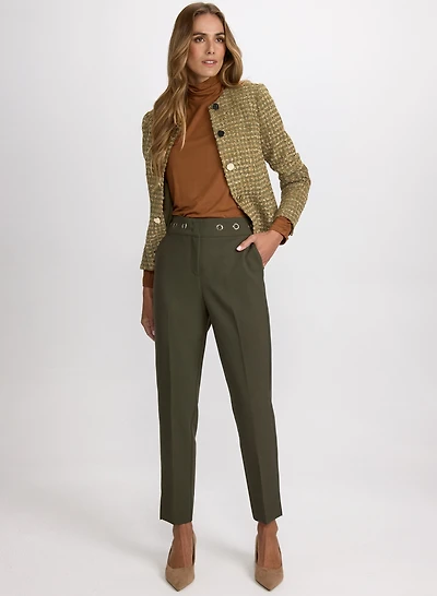 Button Detail Bouclé Jacket & Emma Grommet Trim Slim-Leg Pants