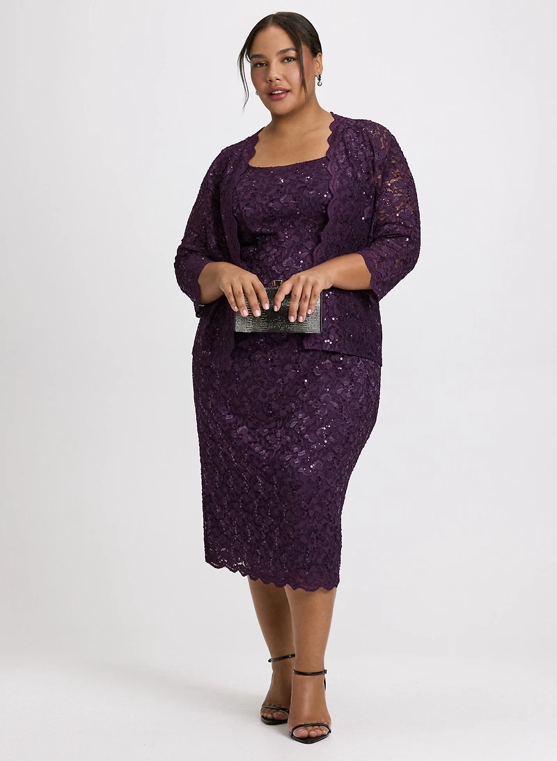 Ensemble à veste festonnée et robe en dentelle