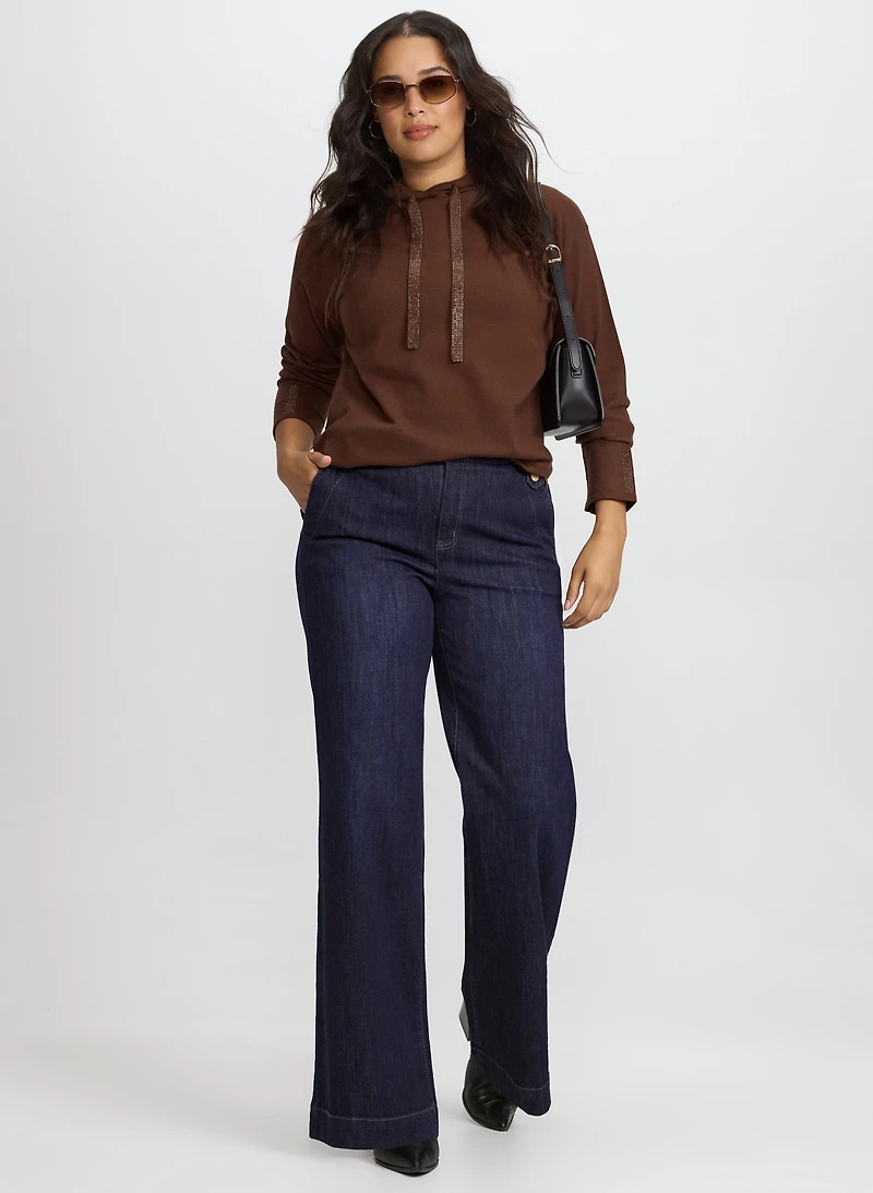 Hooded Knit Pullover & Button Tab Jeans