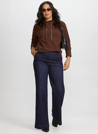 Hooded Knit Pullover & Button Tab Jeans