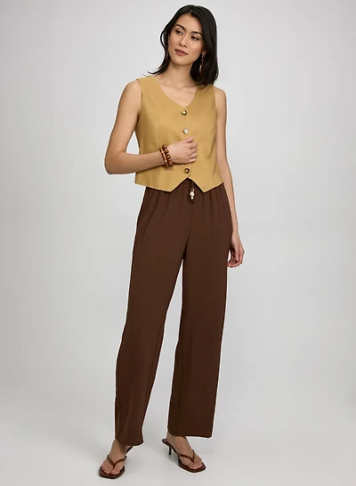 5 / 5 Button Linen-Blend Vest & Crinkled Wide-Leg Pants