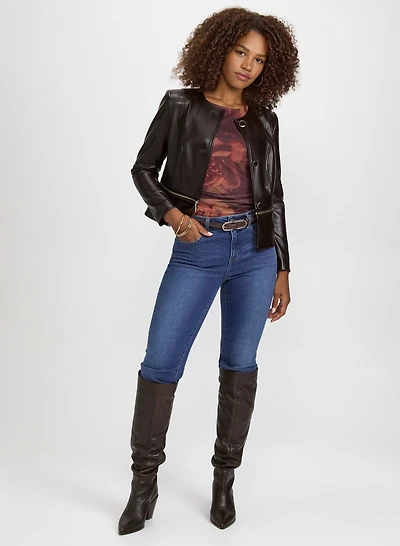 Zip-Off Peplum Jacket & Straight-Leg Jeans