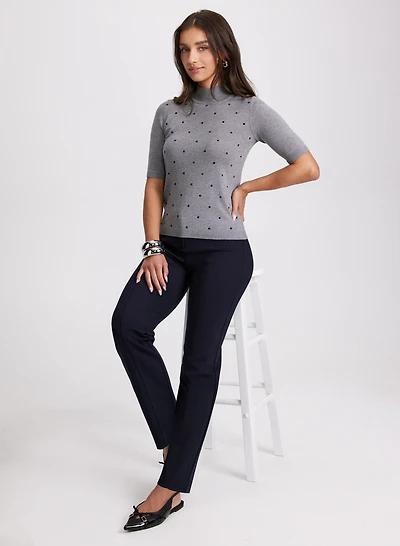 Rhinestone Detail Sweater & Straight-Leg Pants