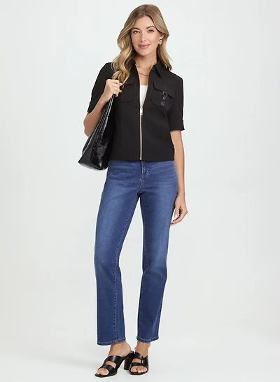 Elbow Sleeve Zip Jacket & Straight-Leg Jeans