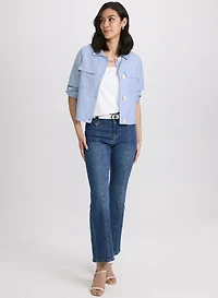 Short Linen Jacket & Flare Leg Jeans