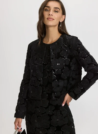 Boléro en velours à broderie florale