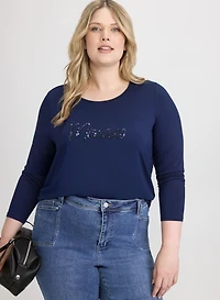 Haut à texte paillettes