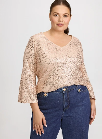 Bell Sleeve Sequin Top