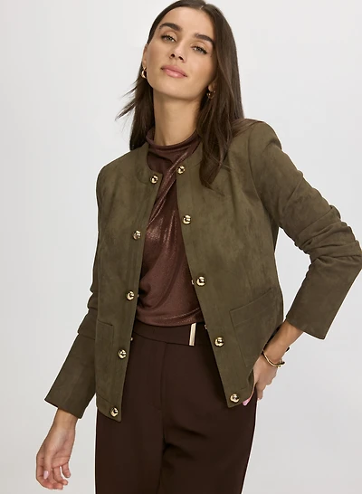 Veste en faux suède à boutons dorés