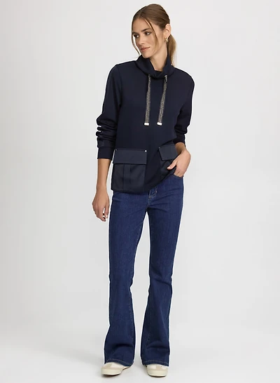Satin Cargo Pocket Top & Flare-Leg Jeans