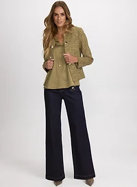 Button Detail Bouclé Jacket & Embossed Button Detail Jeans