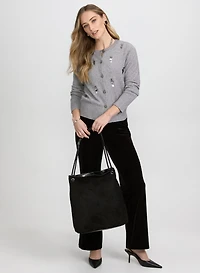 Cardigan à boutons décoratifs et pantalon à enfiler en velours