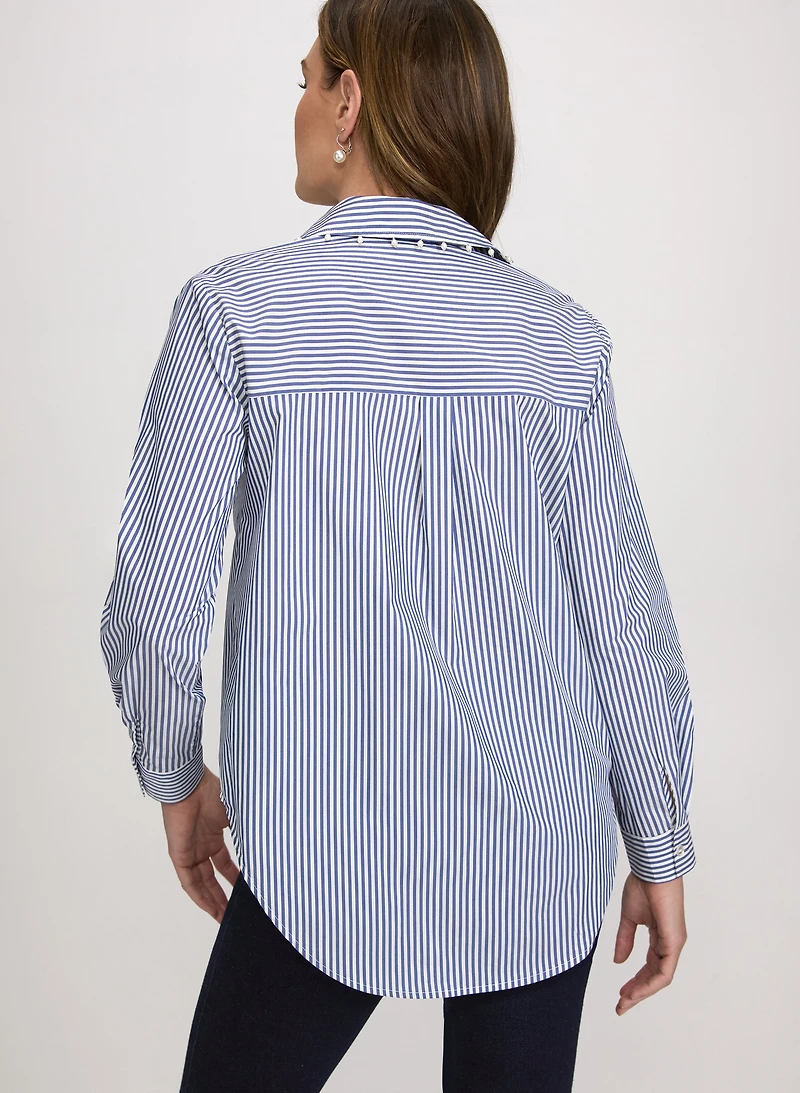 Stripe Pearl Trim Blouse