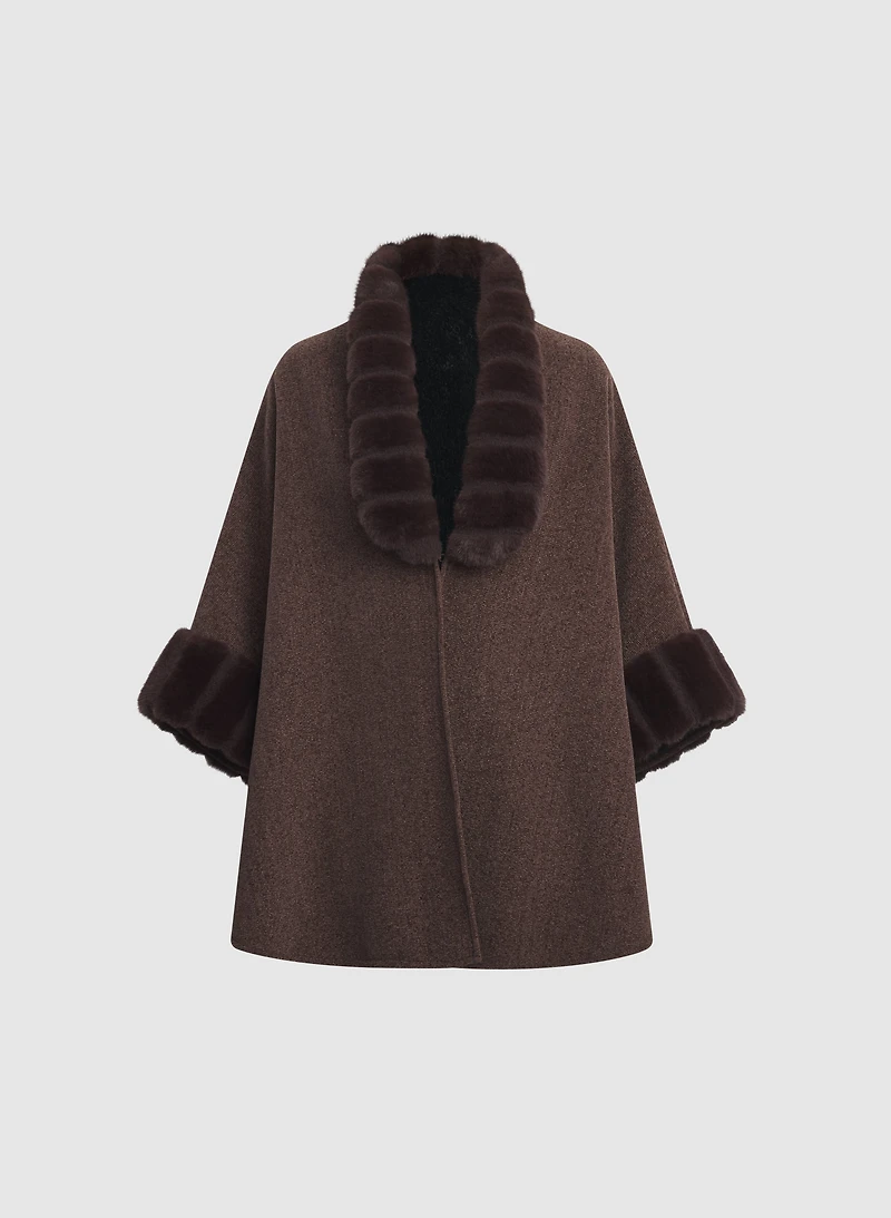 Faux Fur Trim Poncho