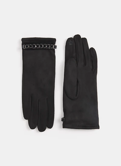 Pearl Embellished Faux Suede Gloves