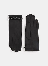 Pearl Embellished Faux Suede Gloves