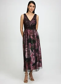Floral Mesh Overlay Dress