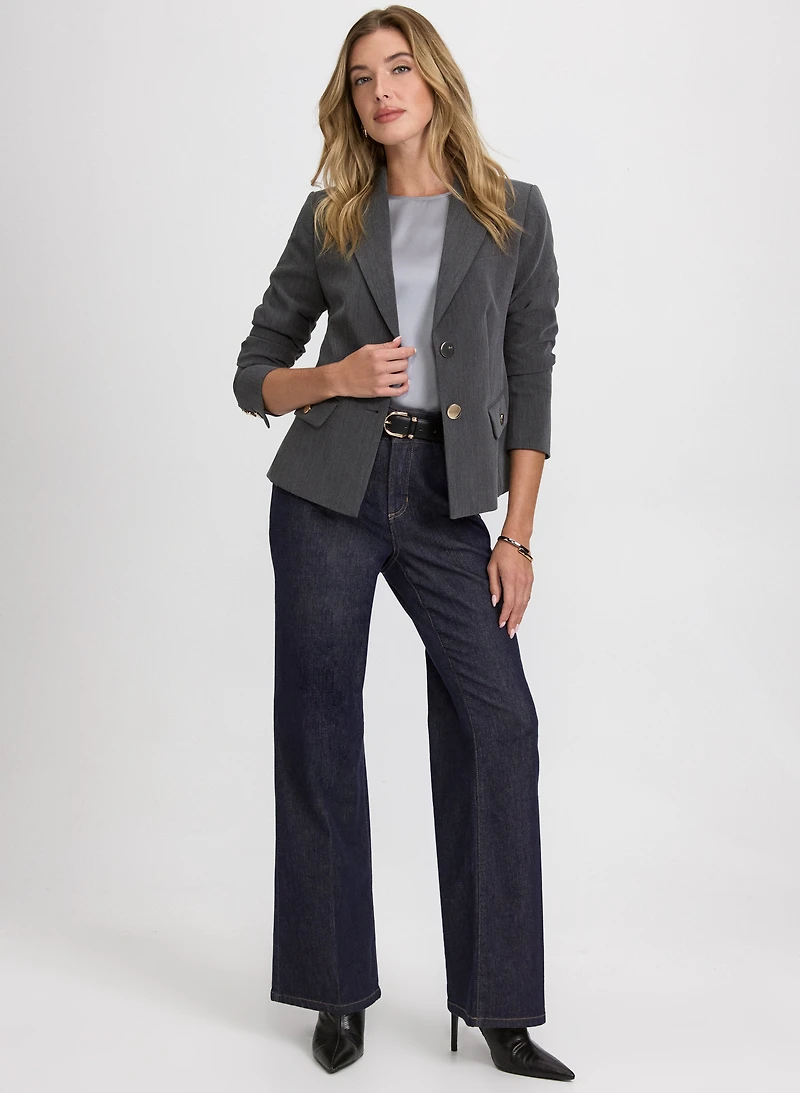 Peplum Back Blazer & Wide-Leg Jeans